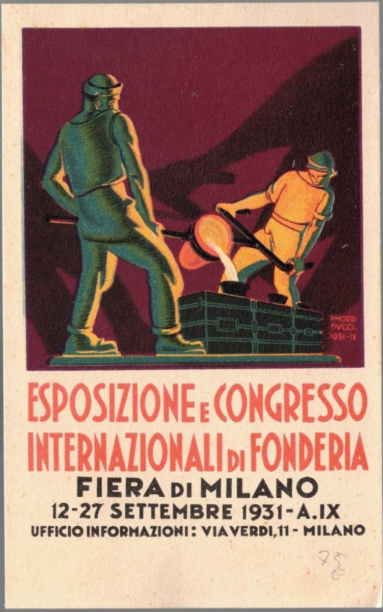 Cartolina originale esposizione e congresso internazionali di fonderia