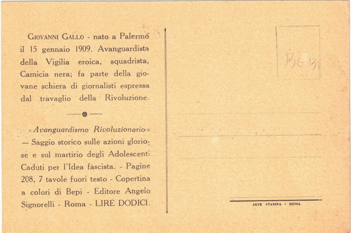 Cartolina originale 1934 avanguardismo rivoluzionario - Giovanni Gallo