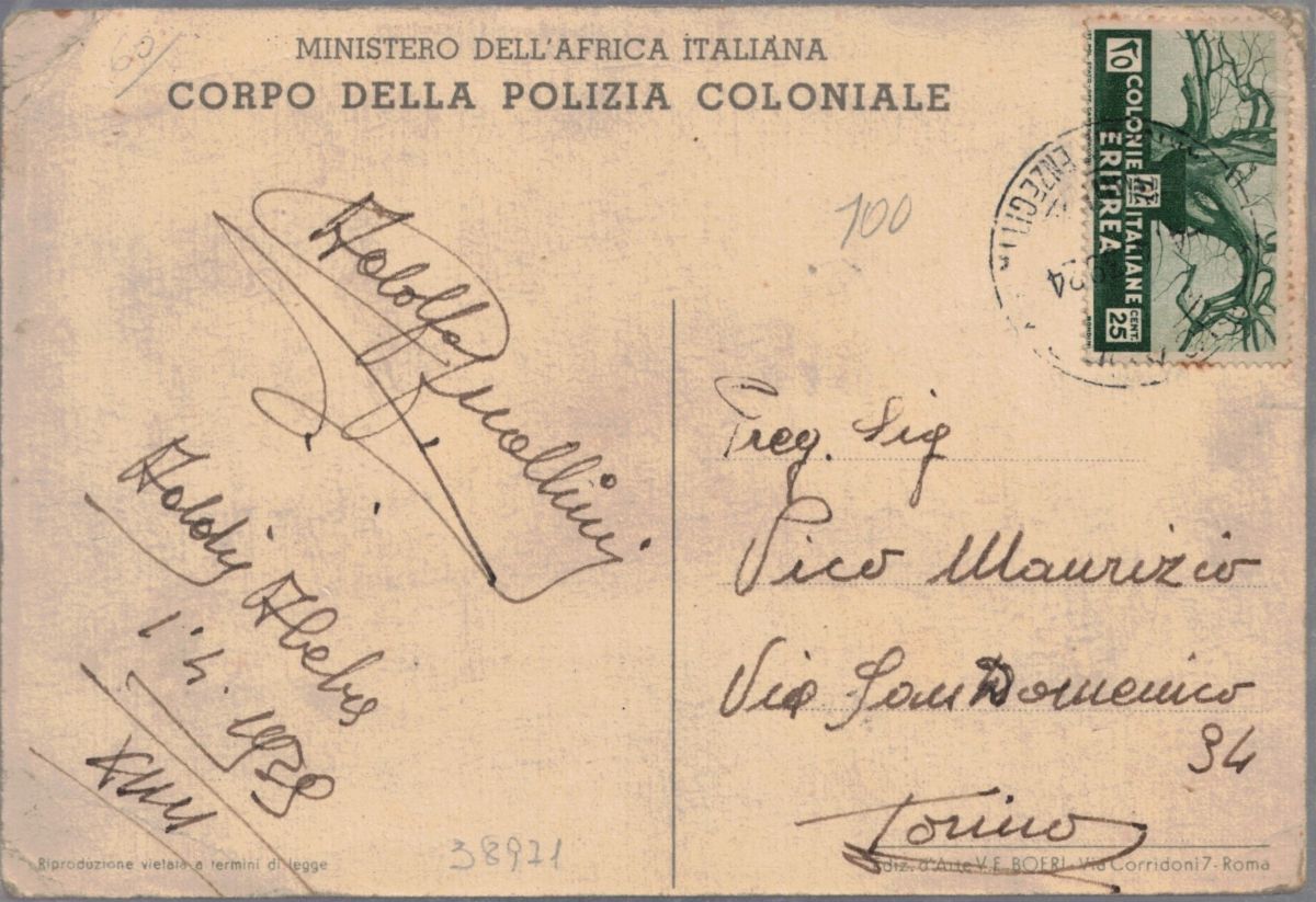Cartolina militare Pai (Polizia Africana Italia) 1939