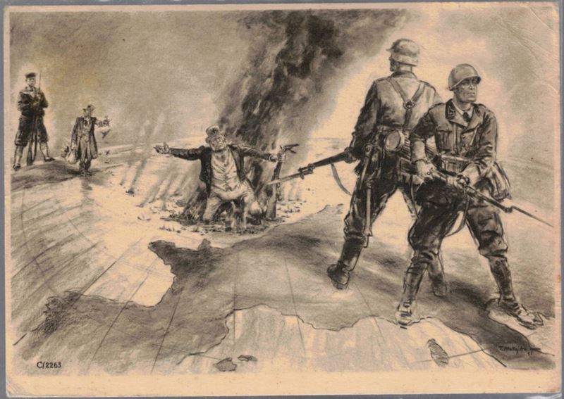 Cartolina rara di propaganda nazista che ha sottomesso l'Europa e messo in ginocchio l' Inghilter...