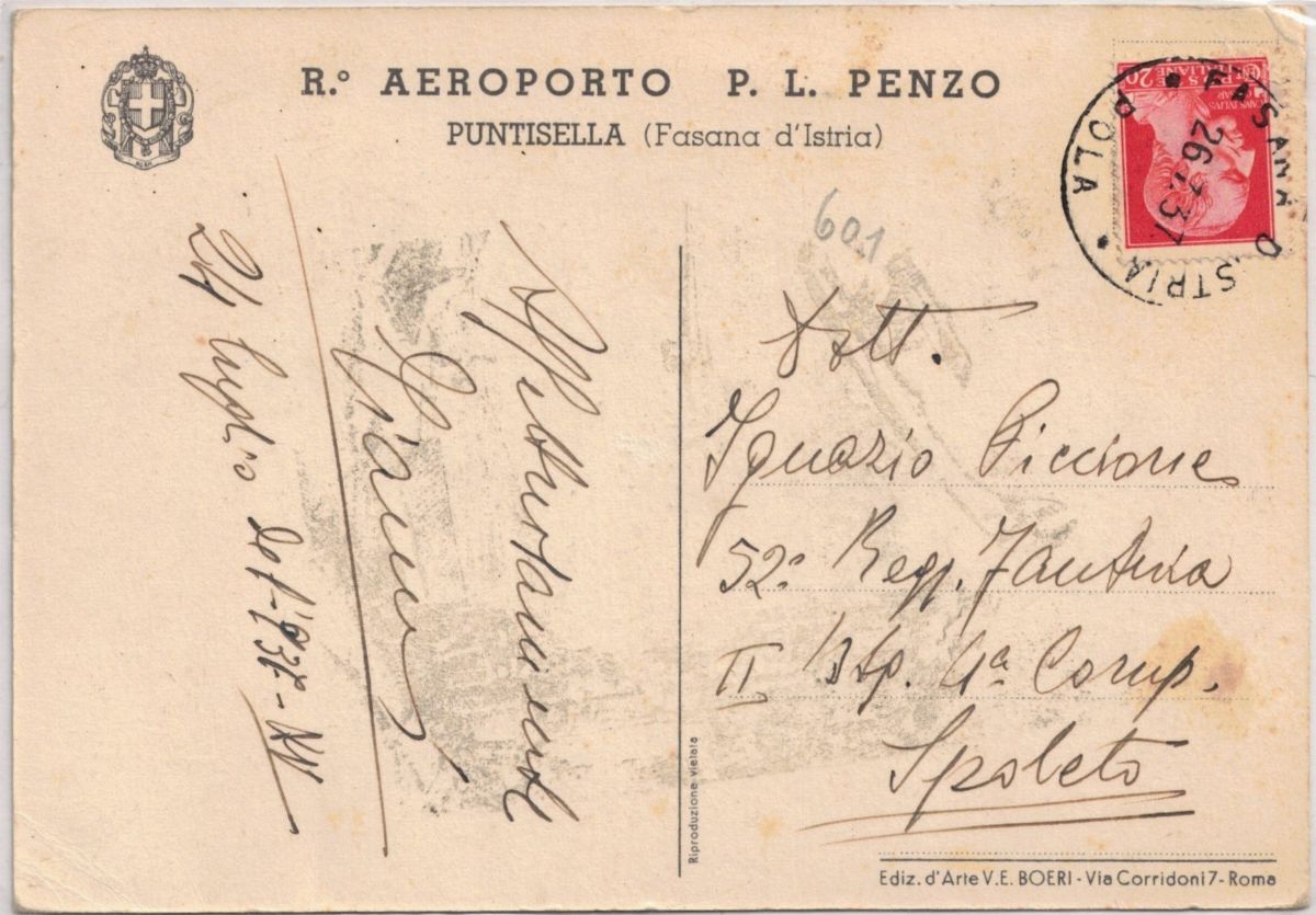 Cartolina originale regio aeroporto P.L.Penzo Puntisella (Fasana d'Istria)