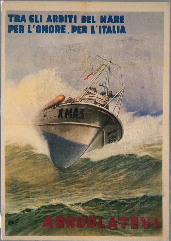 Cartolina originale "tra gli arditi del mare per l'onore, per l'Italia Arruolatevi" 1944