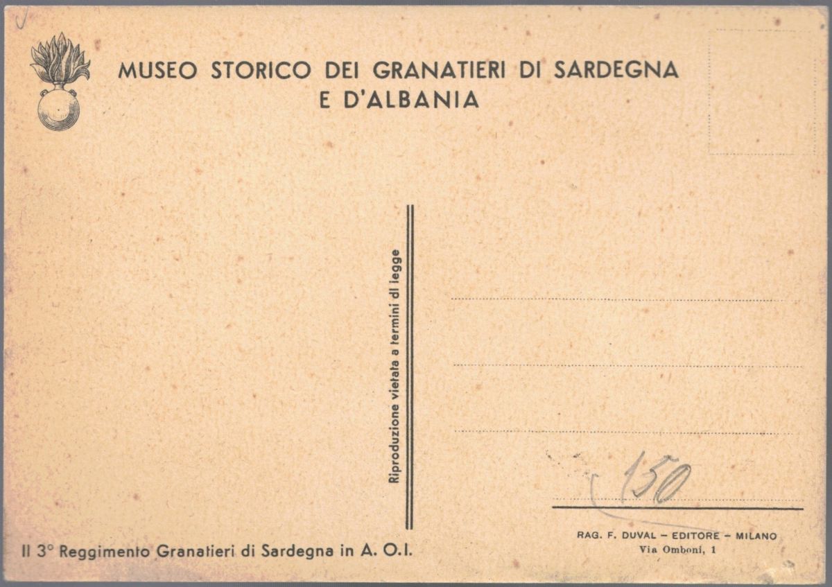 Cartolina Originale Museo Storico dei Granitieri di Sardegna e di Albania 3° Reggimento a.o.I.
