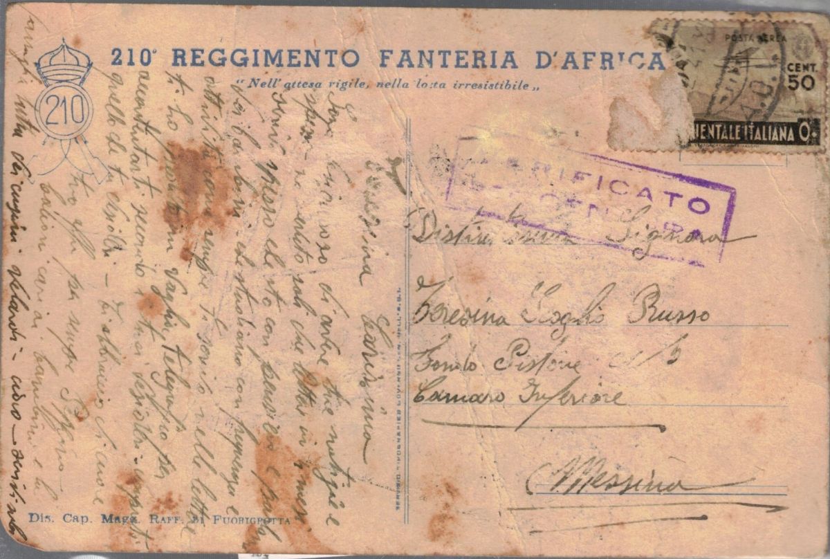 Rara cartolina originale coloniale 210° reggimento fanteria d'Africa