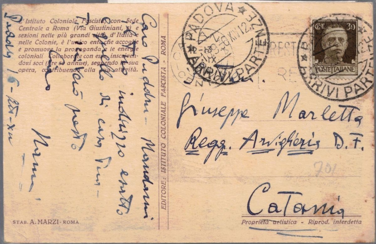 cartolina originale coloniale - seguiteci! Istituto coloniale fascista