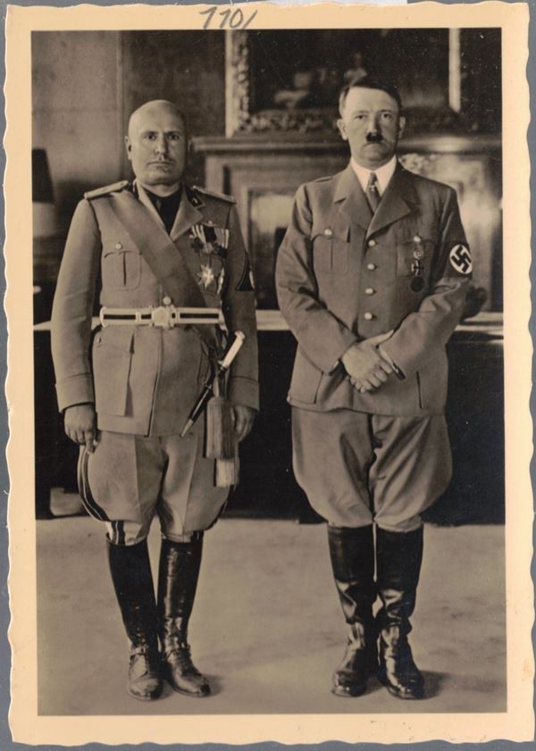 Original photographic postcard of Mussolini and Hitler during Mussolini's visit to Munich 19/06/1942
