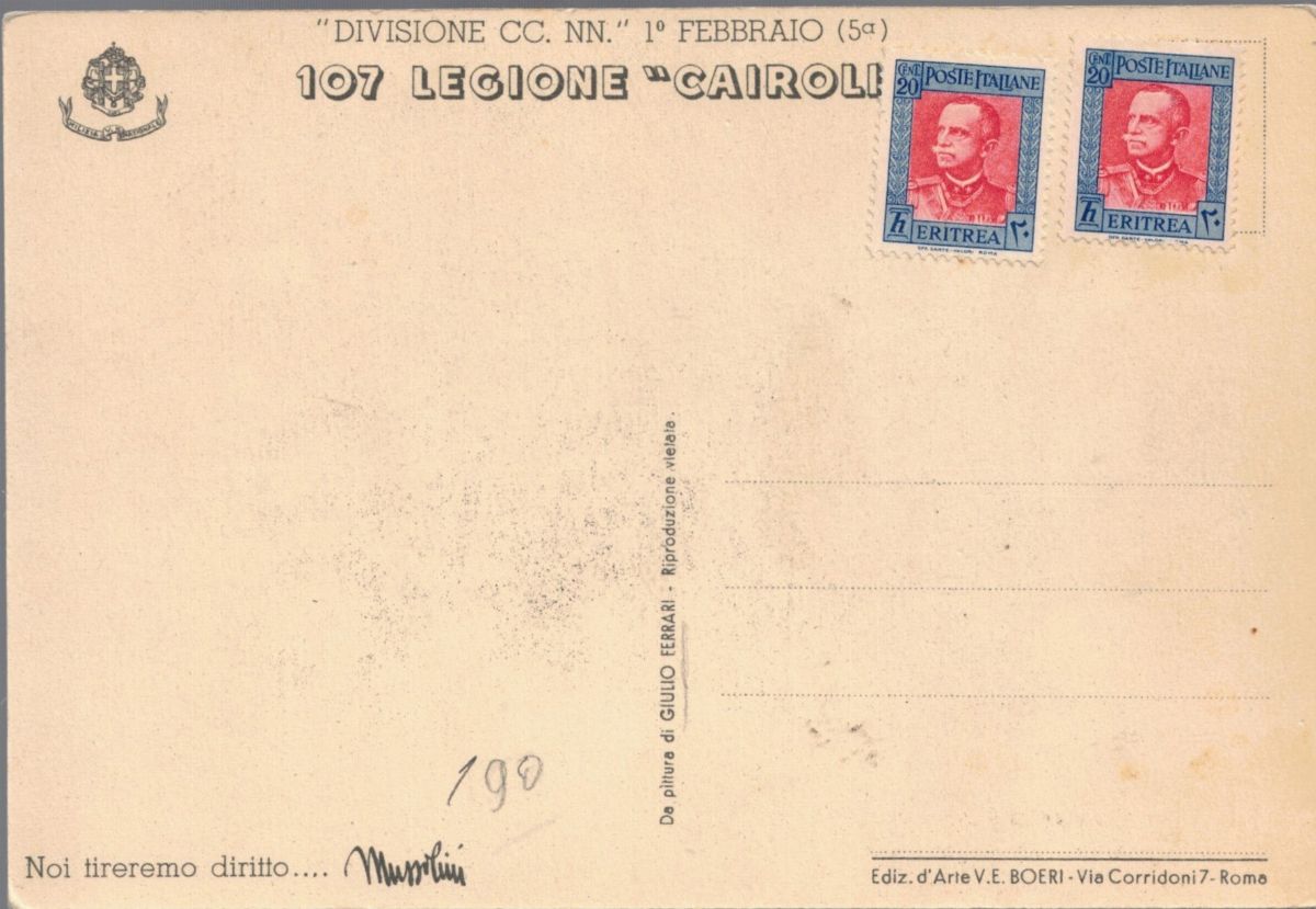Cartolina originale coloniale 107 leggione "Cairoli"
