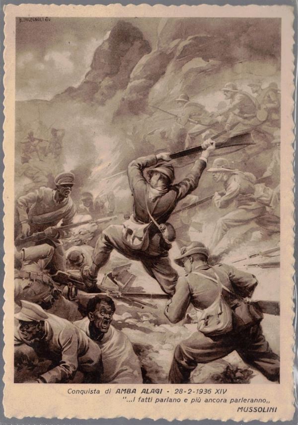 Original postcard Italy A.O. The events illustrated "conquer Amba Alagi"
