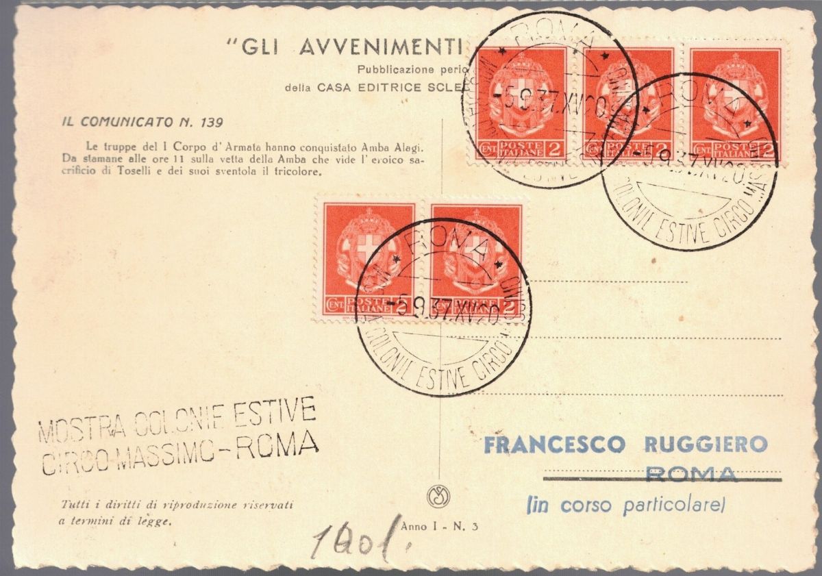 Cartolina Originale Italia A.o. gli Avvenimenti Illustrati "conquista Amba Alagi"