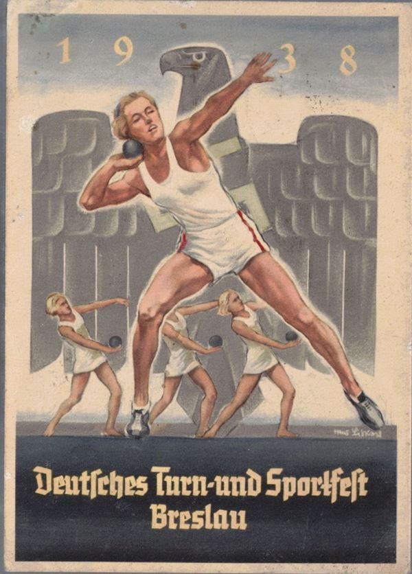 Cartolina originale ginnastica tedesca e sportfest - Breslau 1938