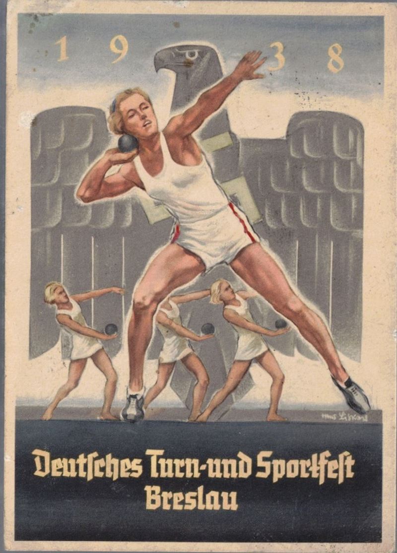Cartolina originale ginnastica tedesca e sportfest - Breslau 1938