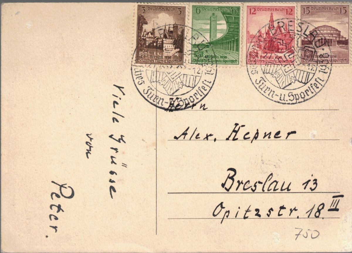 Cartolina originale ginnastica tedesca e sportfest - Breslau 1938