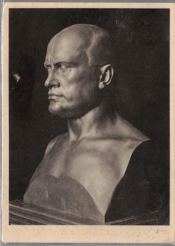Original postcard of the Senate of the Kingdom - Bust of the Duce