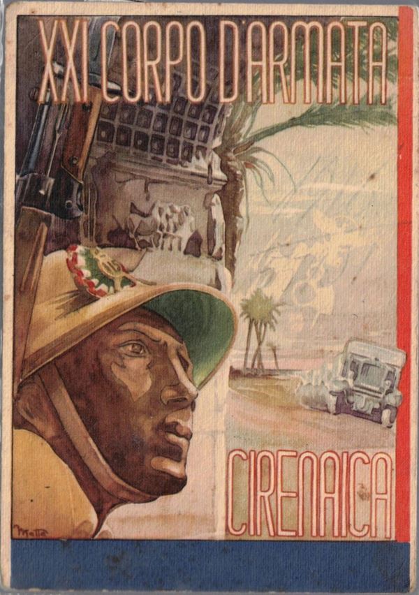 Cartolina originale coloniale reggimentale XXI corpo d'armata cirenaica