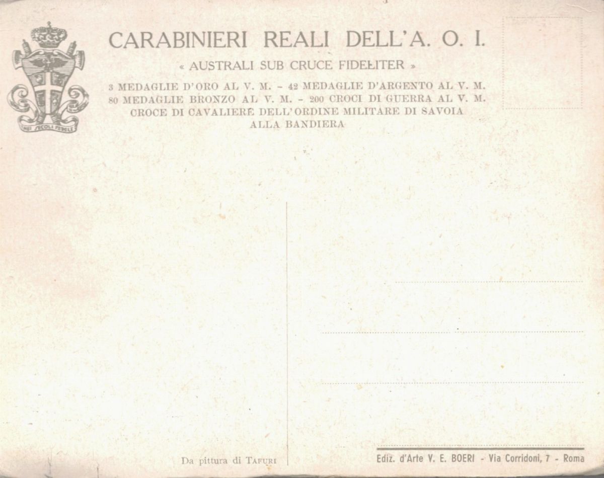 Cartolina originale coloniale "Carabinieri reali A.O.I