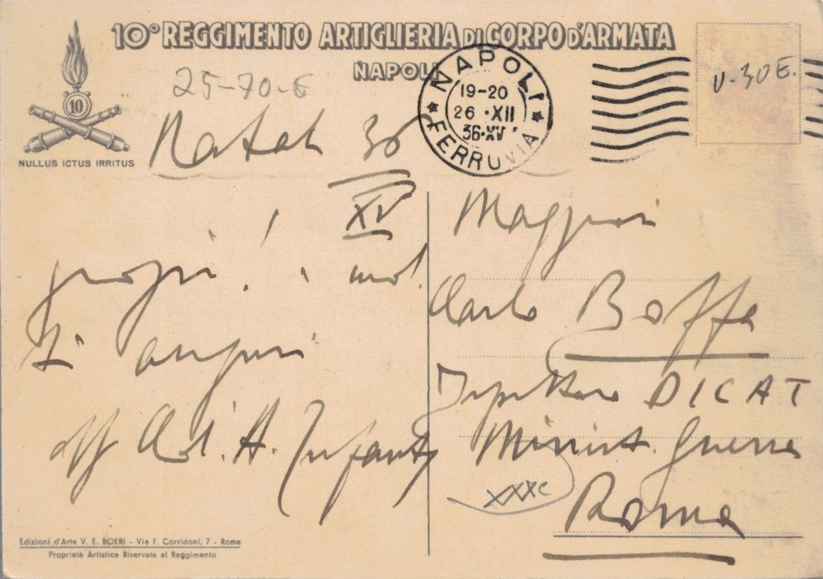 Cartolina Originale 10° Reggimento Artiglieria al Corpo D'armata- Napoli "nullus Ictus Irritus"