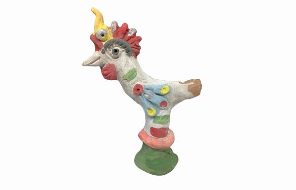 Salvatore Leone - FISCHIETTO POLICROMO IN CERAMICA DI CALTAGIRONE RAFFIGURANTE UN GALLETTO