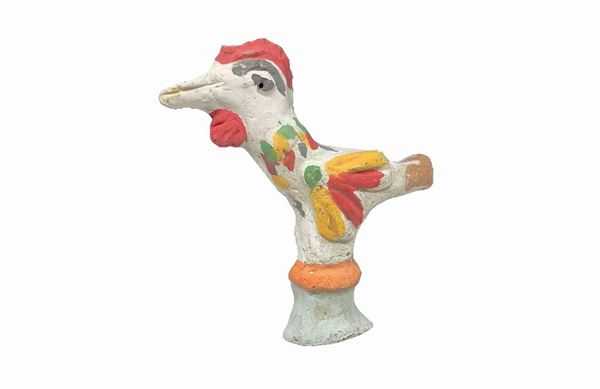 Salvatore Leone - Fischietto policromo in ceramica di Caltagirone raffigurante un galletto