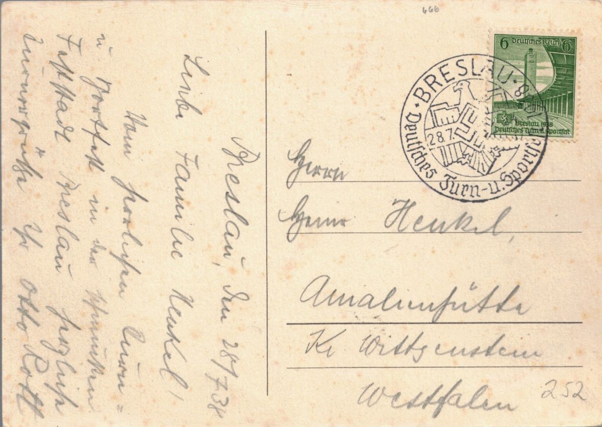 Cartolina originale Ginnastica Tedesca e sportfest- Breslau 1938