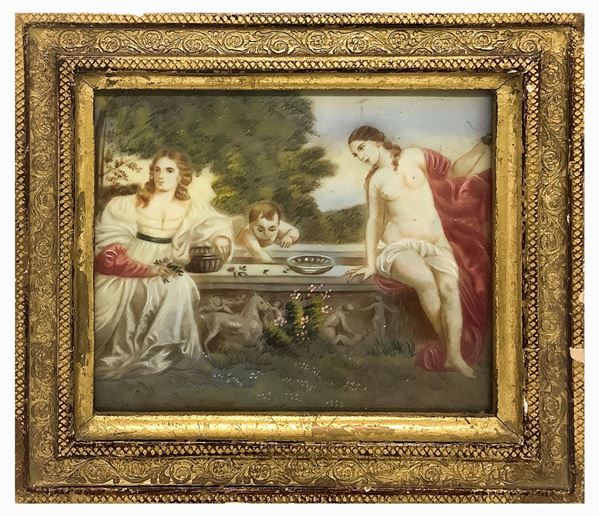 Tiziano   Vecellio - Miniatura raffigurante amore sacro e profano 