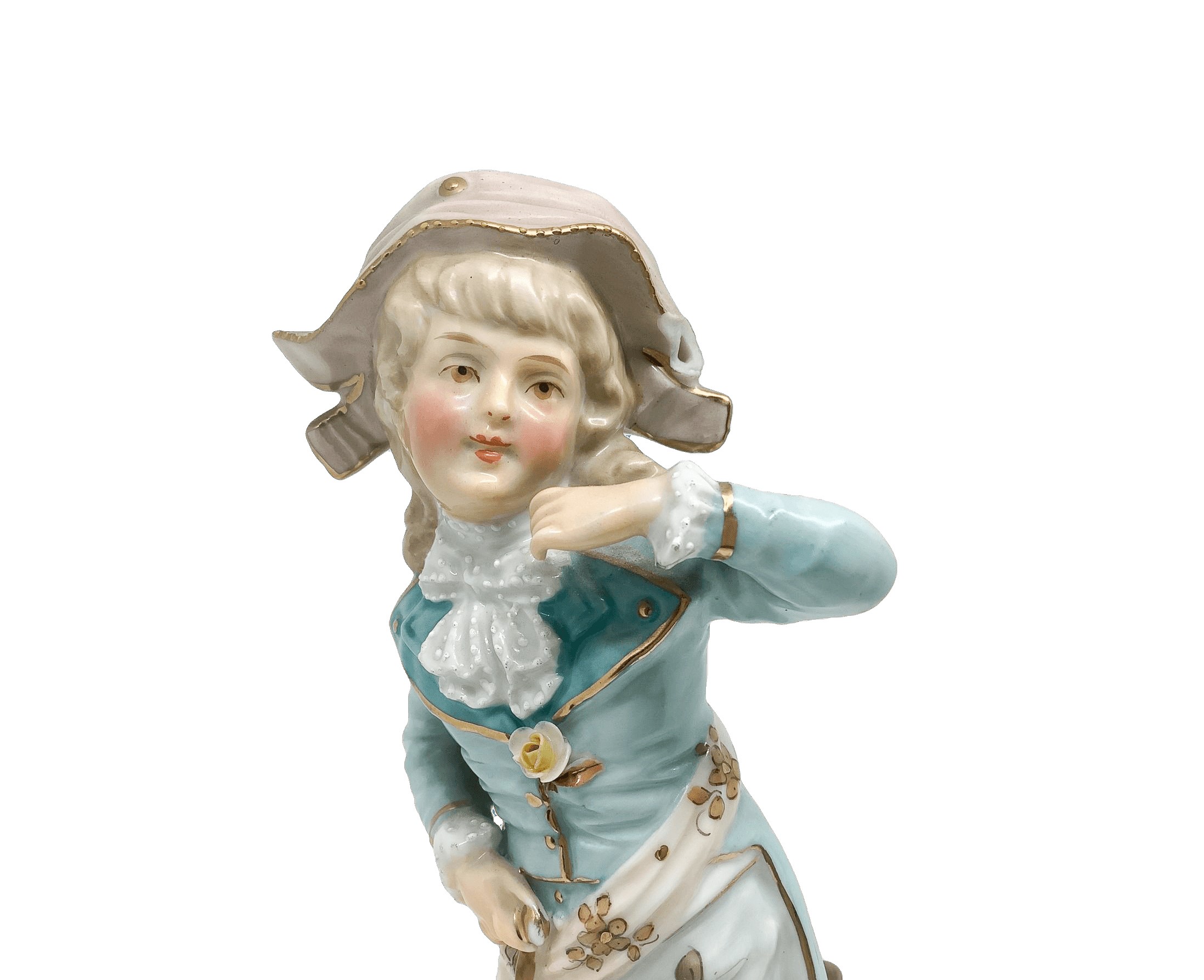 Statuina in Biscuit Policroma Raffigurante Bambino in Abiti Settecenteschi