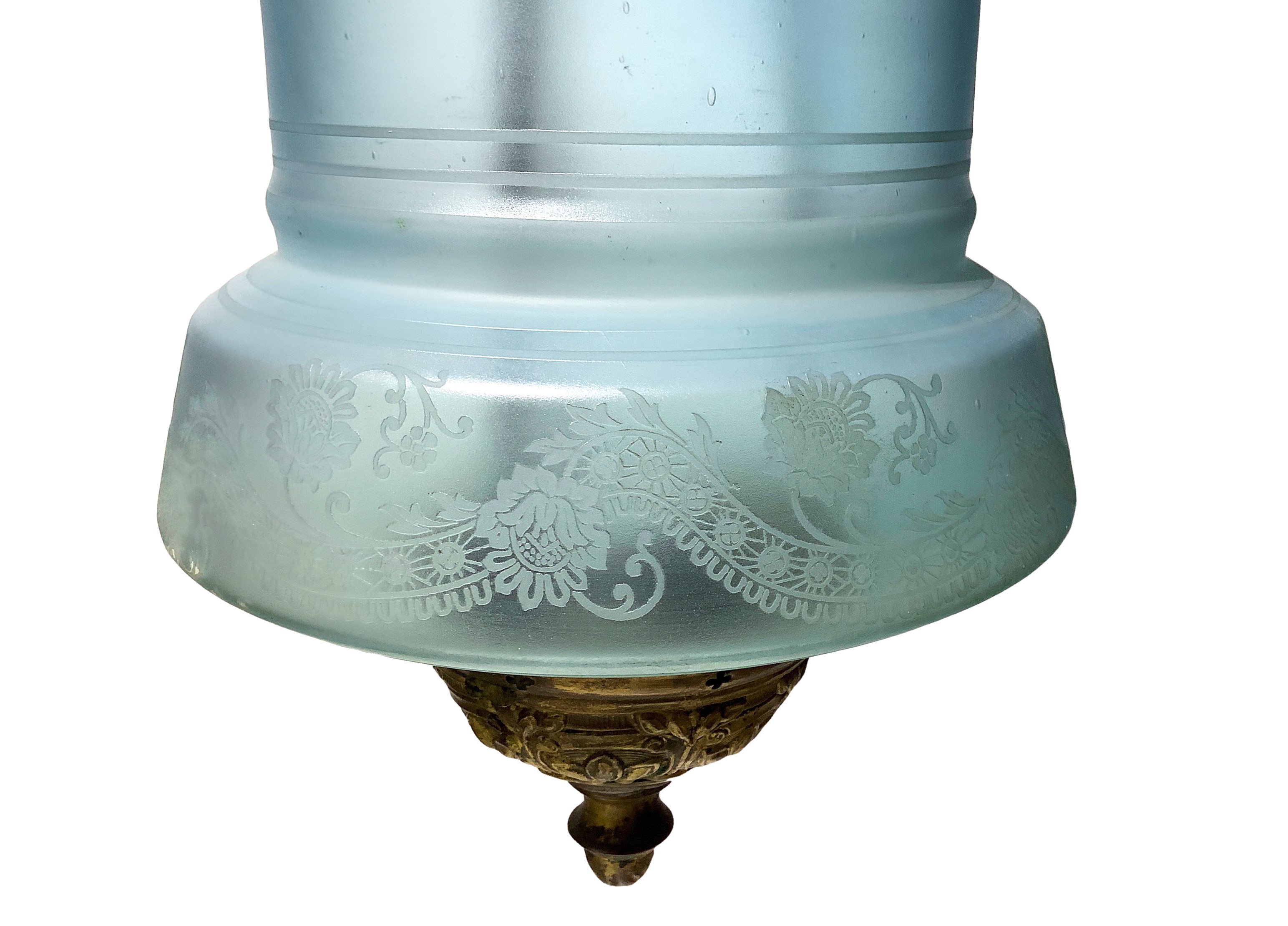 Lume in ottone e vetro di murano di colore azzurro bulinato