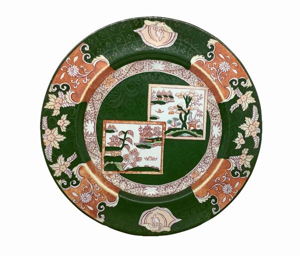 Ironstone China - Plate with Chinese decoration in shades of green and orange