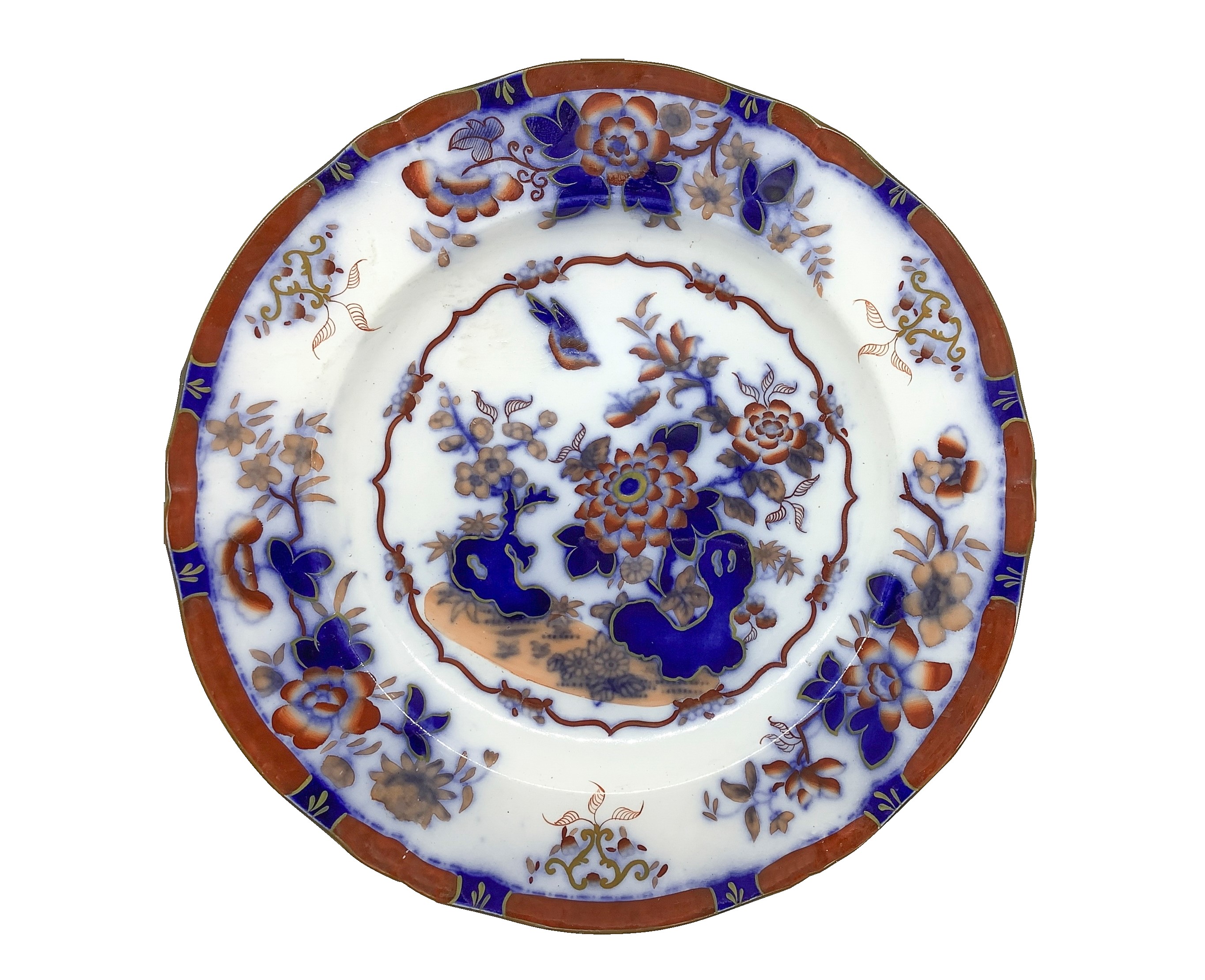 Tre Piatti Oriental Japan con Decorazioni Floreali Cinesi in Blu e Marrone su Sfondo Bianco