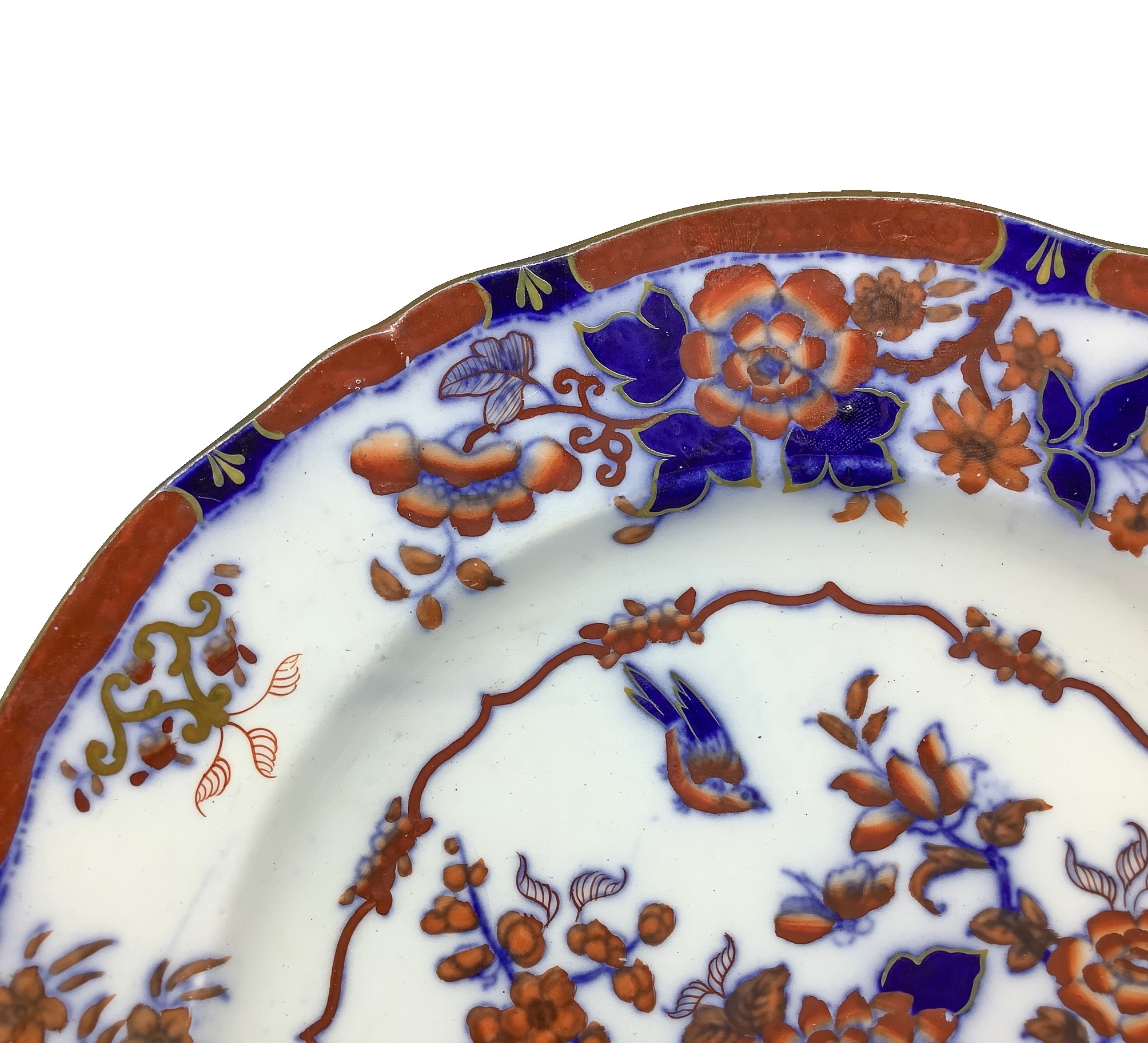 Tre Piatti Oriental Japan con Decorazioni Floreali Cinesi in Blu e Marrone su Sfondo Bianco