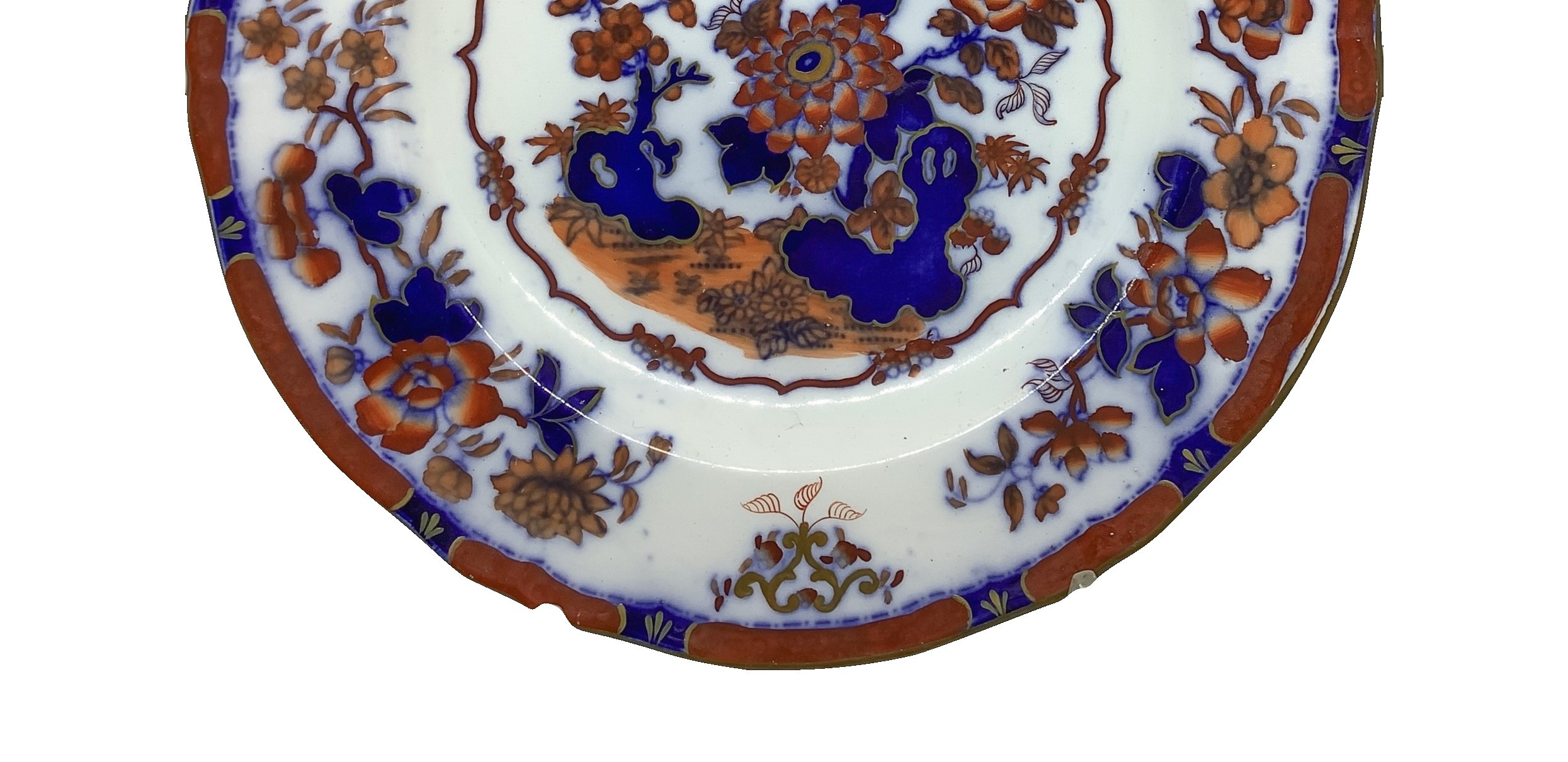 Tre Piatti Oriental Japan con Decorazioni Floreali Cinesi in Blu e Marrone su Sfondo Bianco