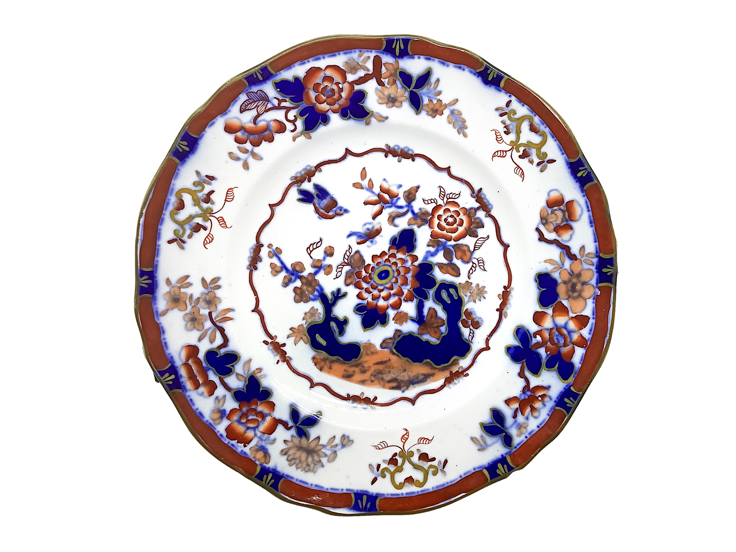 Tre Piatti Oriental Japan con Decorazioni Floreali Cinesi in Blu e Marrone su Sfondo Bianco