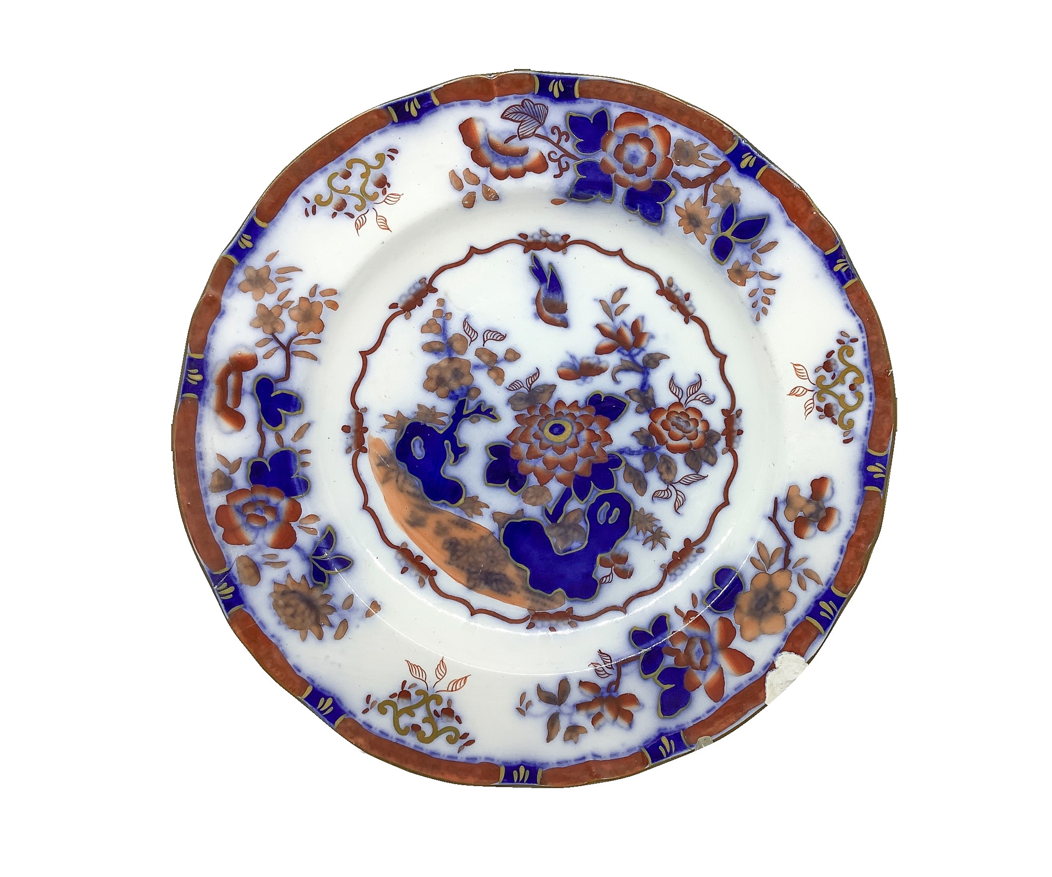 Tre Piatti Oriental Japan con Decorazioni Floreali Cinesi in Blu e Marrone su Sfondo Bianco