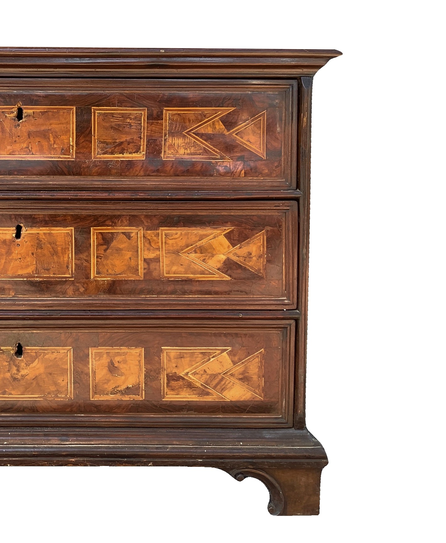 Cassettone in legno di palissandro, XIX Secolo, con intarsi geometrici in legno chiaro