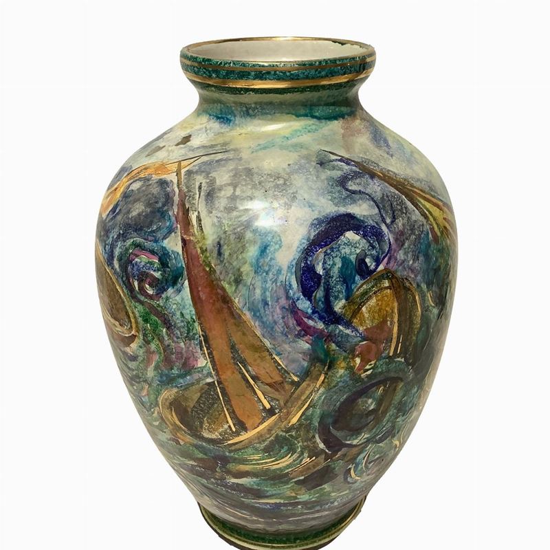 Zulimo Aretini - Vaso in Ceramica Dipinta Policroma e Dorata