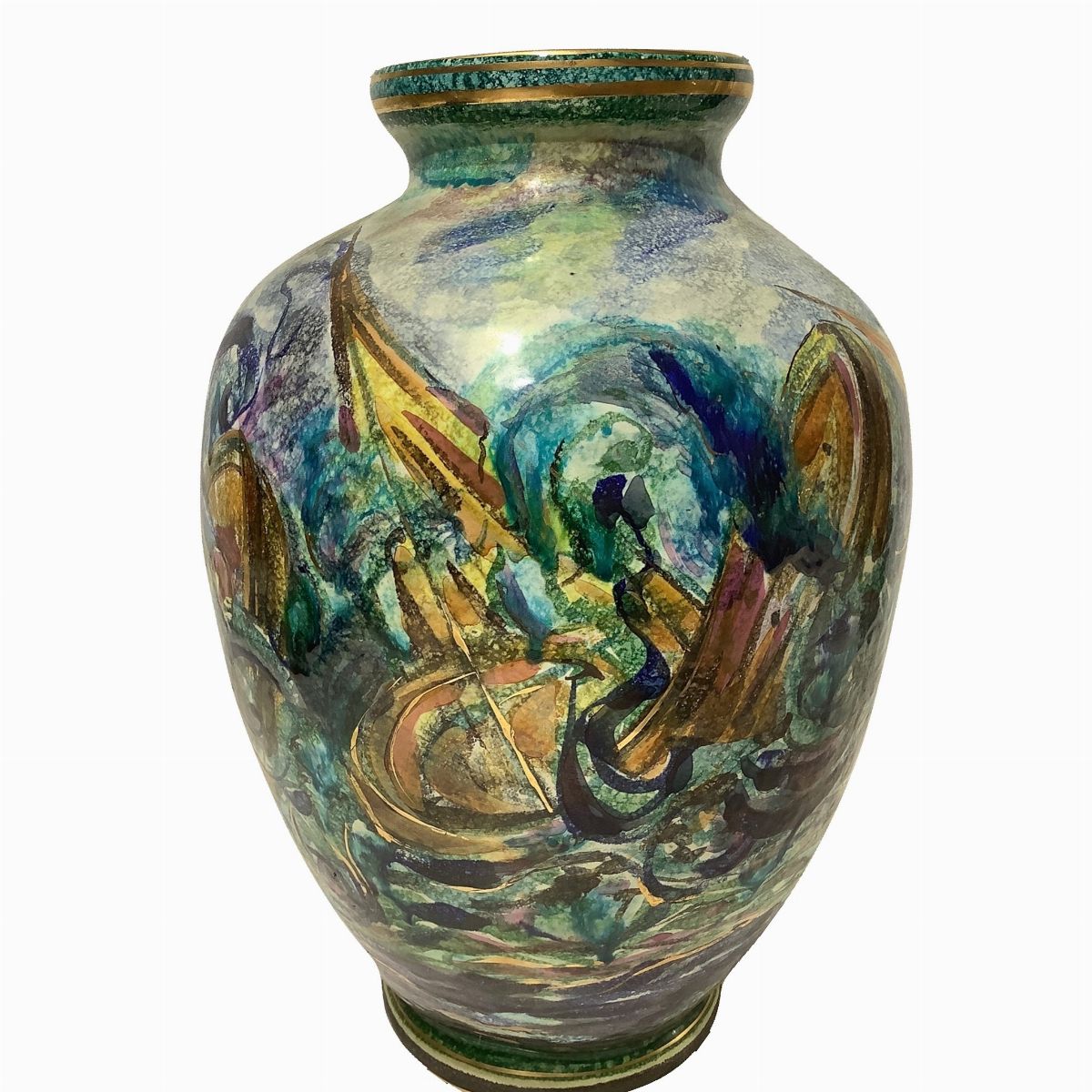 Zulimo Aretini - Vaso in Ceramica Dipinta Policroma e Dorata