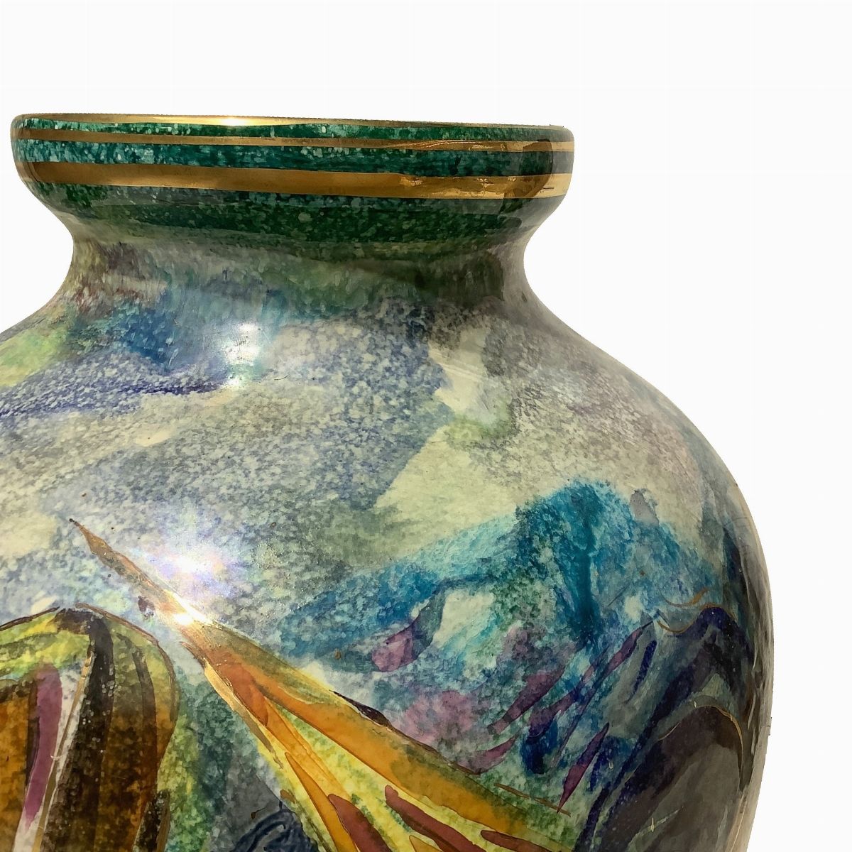 Zulimo Aretini - Vaso in Ceramica Dipinta Policroma e Dorata