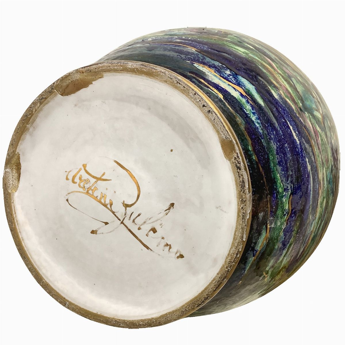 Zulimo Aretini - Vaso in Ceramica Dipinta Policroma e Dorata