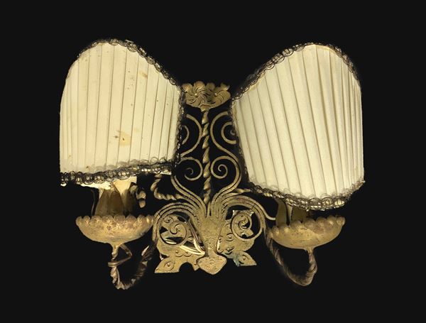 Small two-light bronze wall lamp with fans