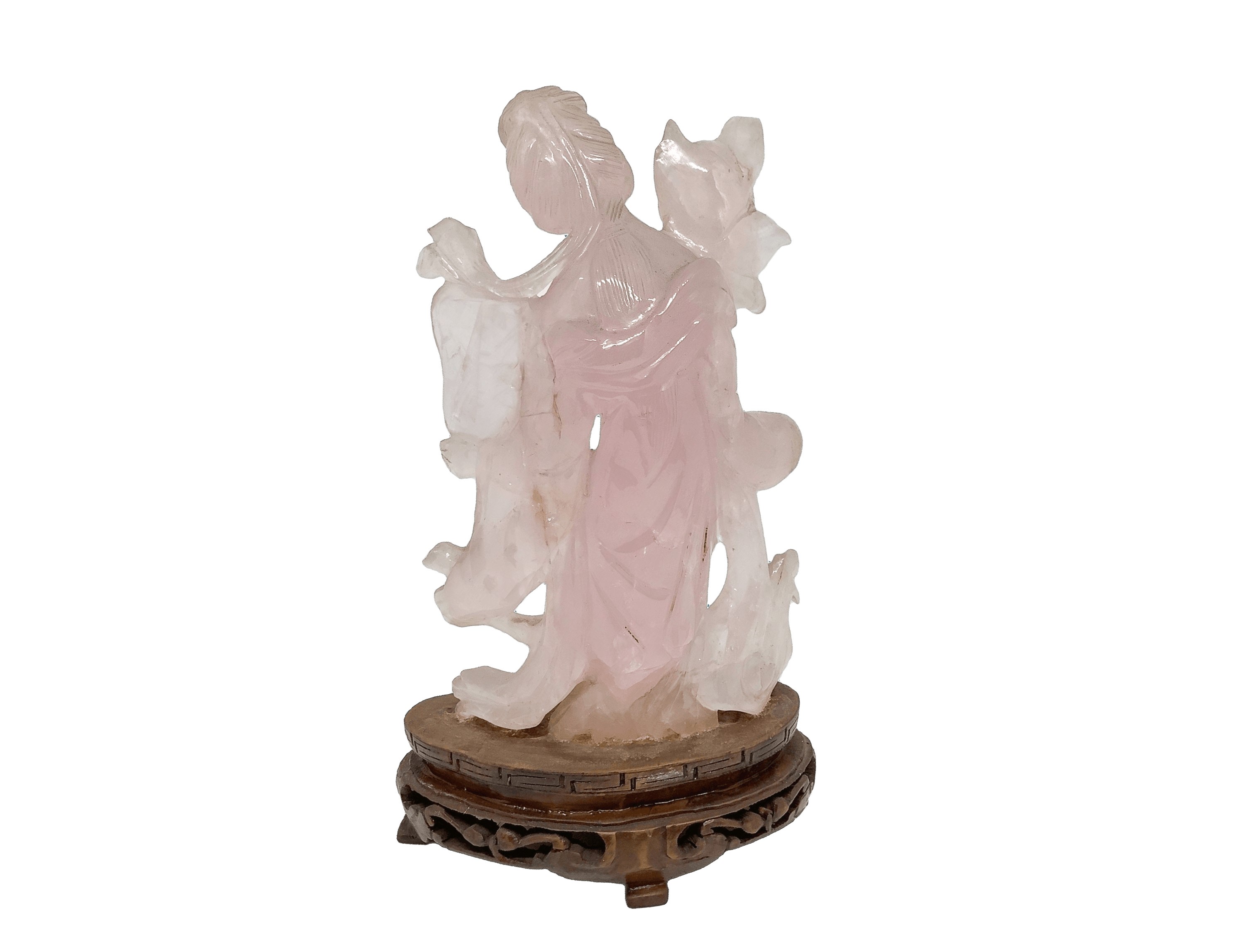 Scultura cinese figura femminile in quarzo rosa