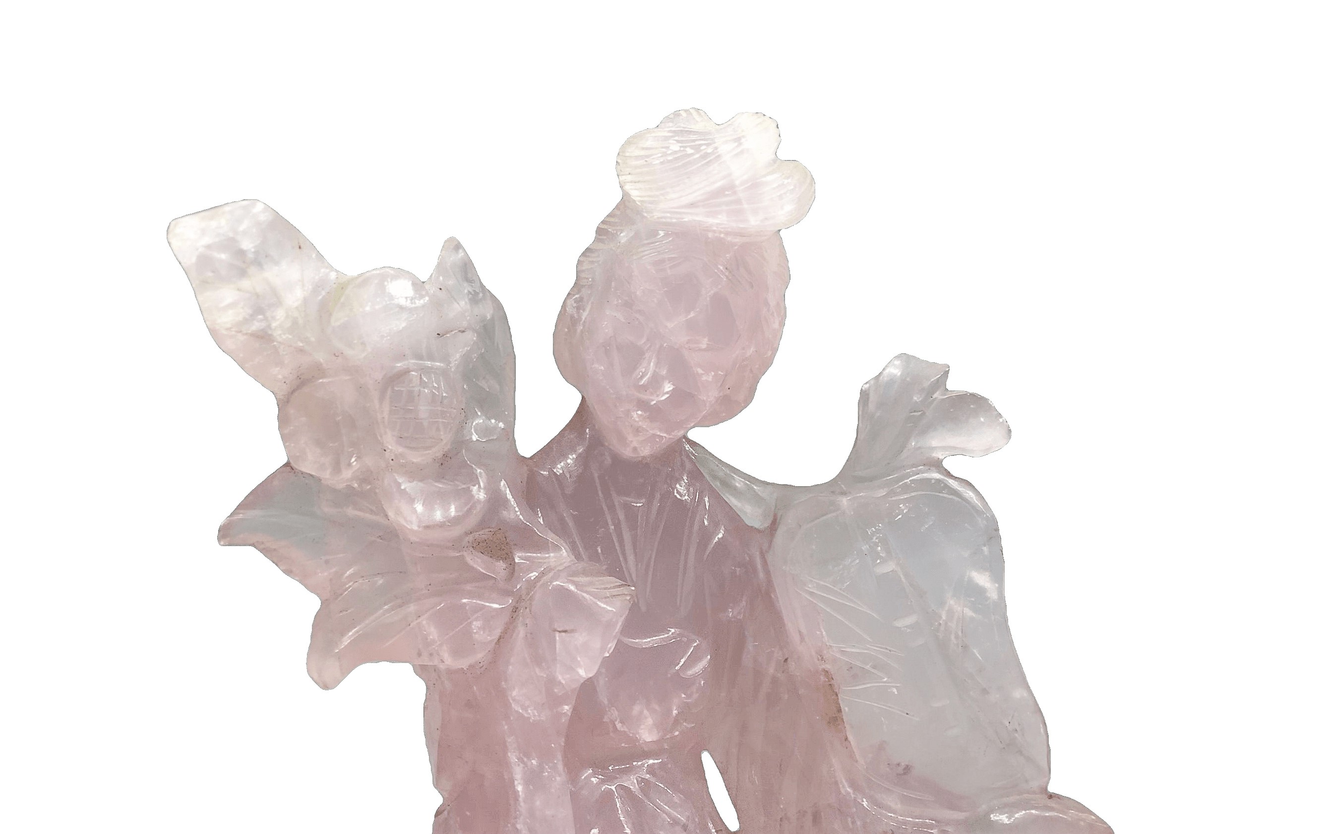 Scultura Cinese Figura Femminile in Quarzo Rosa