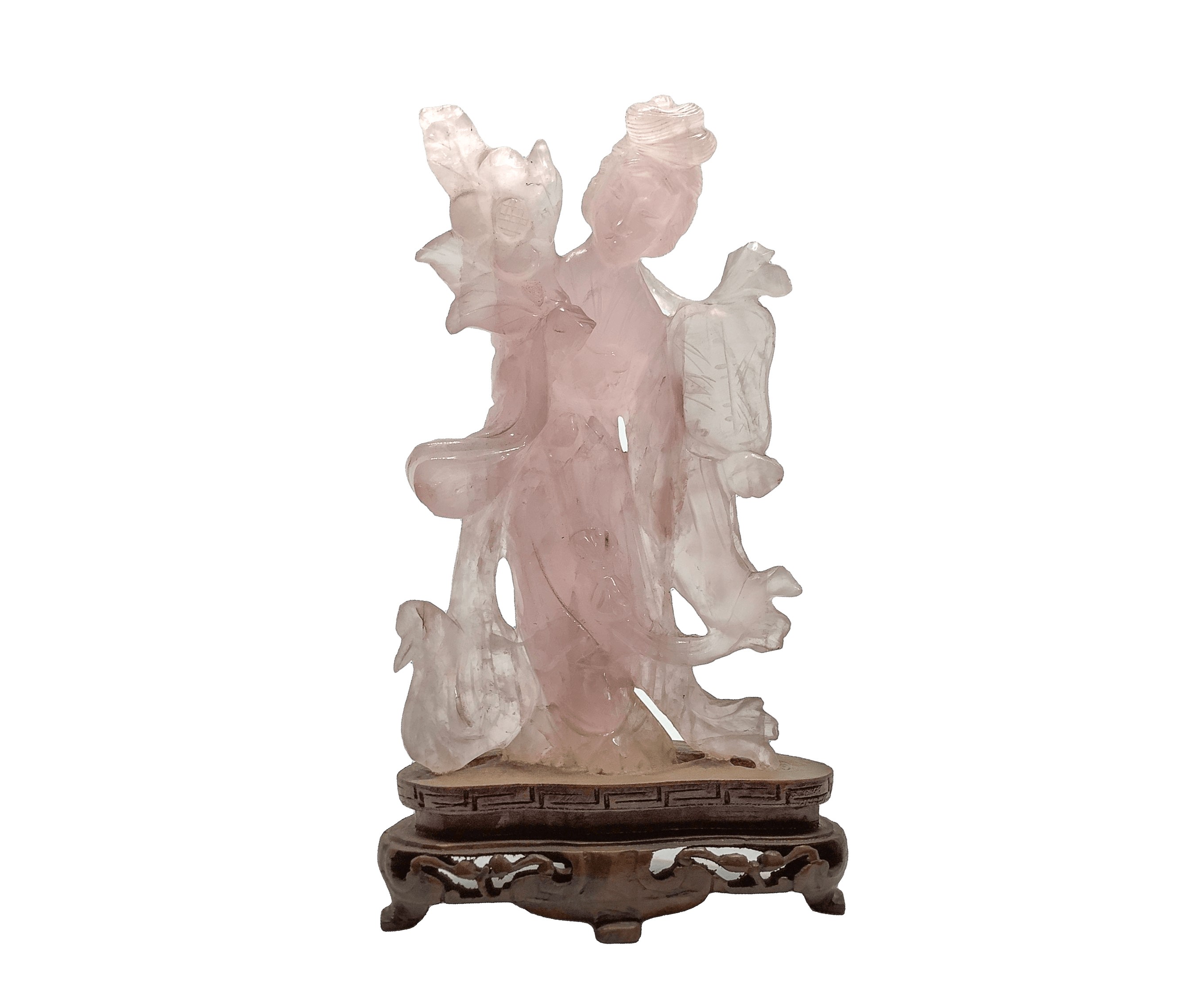 Scultura Cinese Figura Femminile in Quarzo Rosa