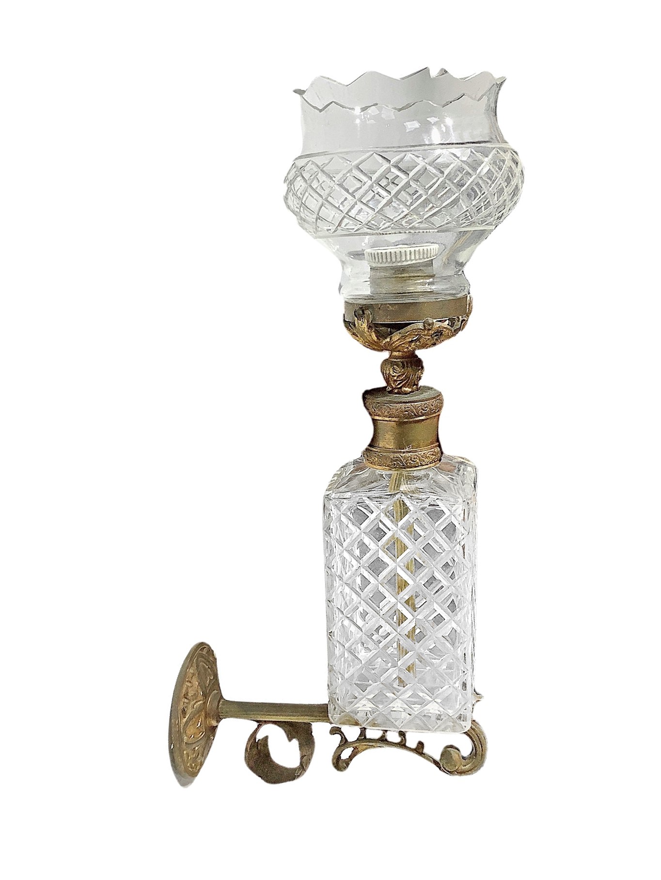 Coppia di appliques in bronzo e vetro