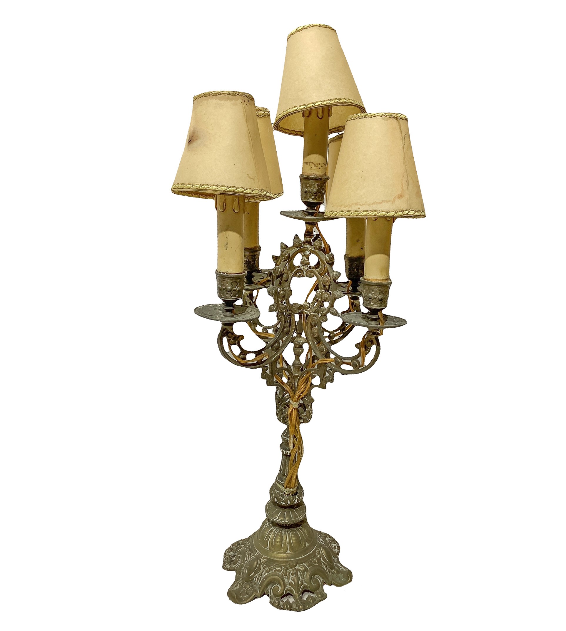 Candelabri da tavolo a cinque luci in ottone dorato