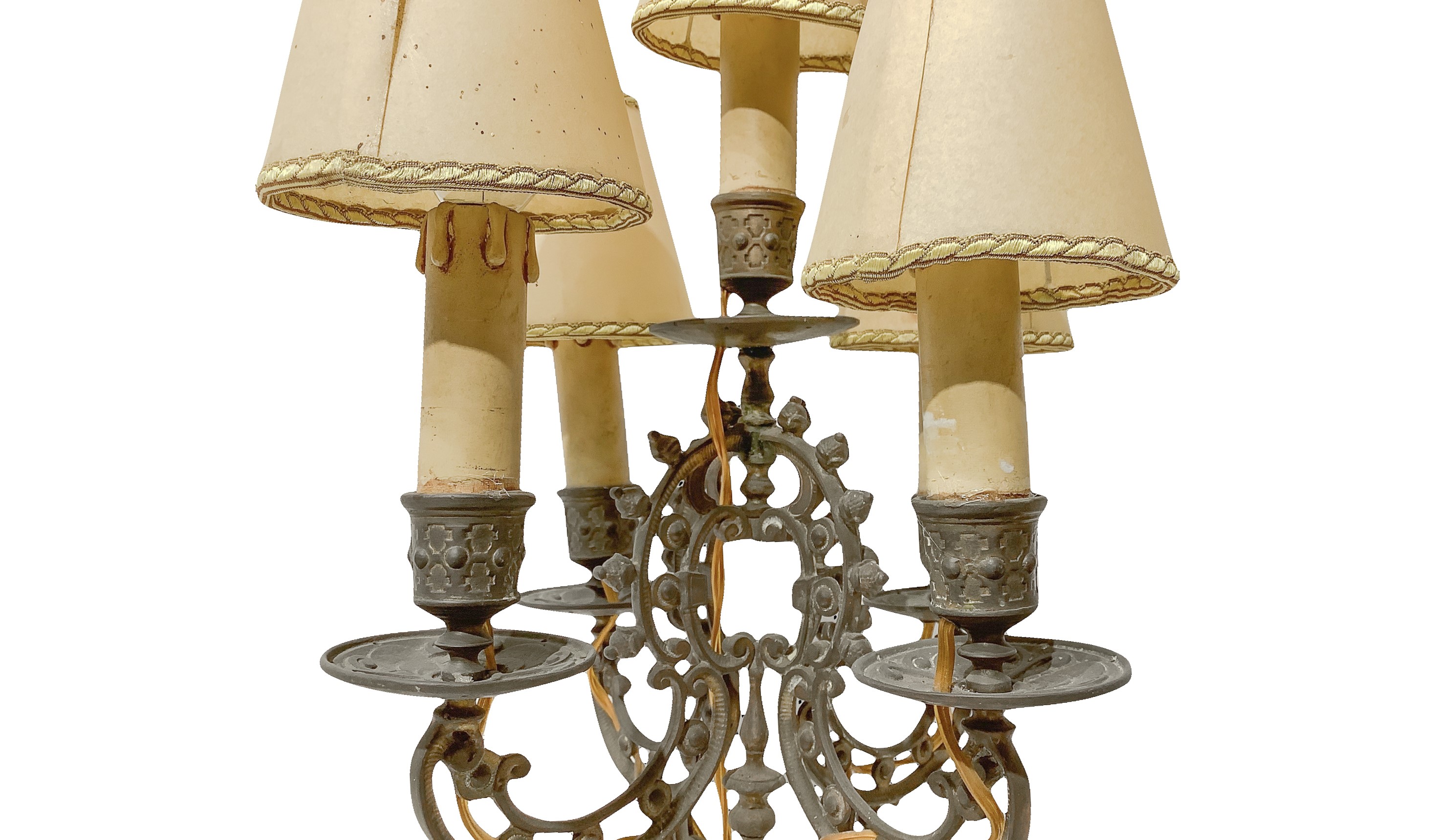 Candelabri da tavolo a cinque luci in ottone dorato