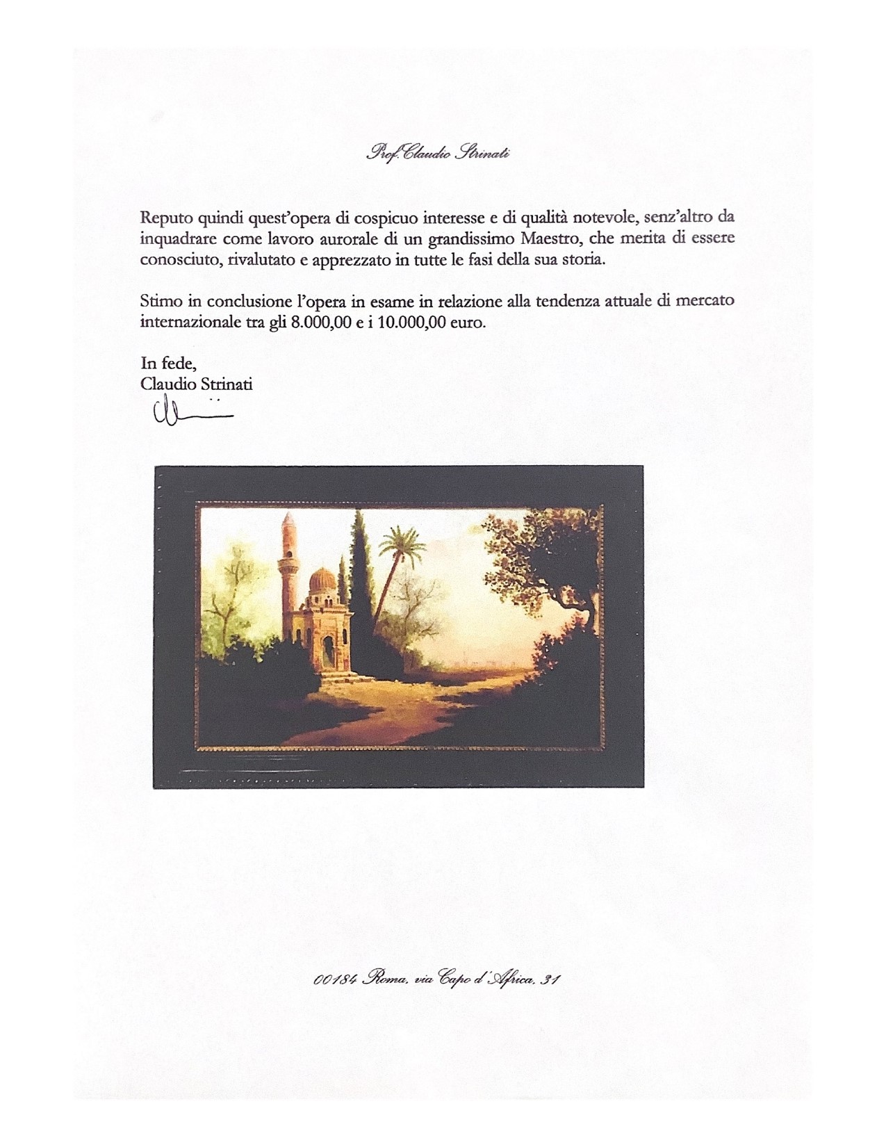 Matteo Olivero - Moschea con Minareto in un Paesaggio Orientaleggiante