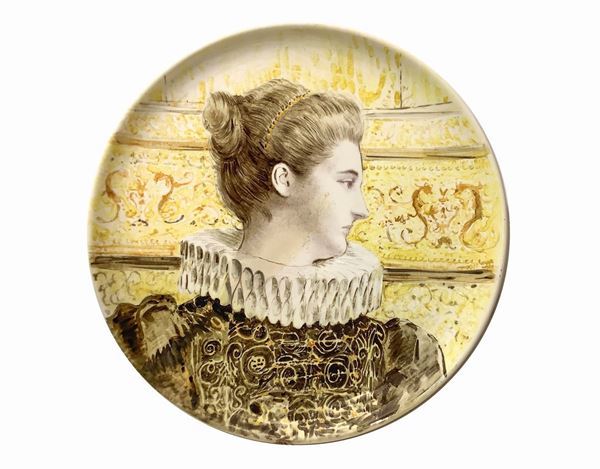 Joseph Th&#233;odore Deck - Grande piatto con immagine di viso di donna dipinto