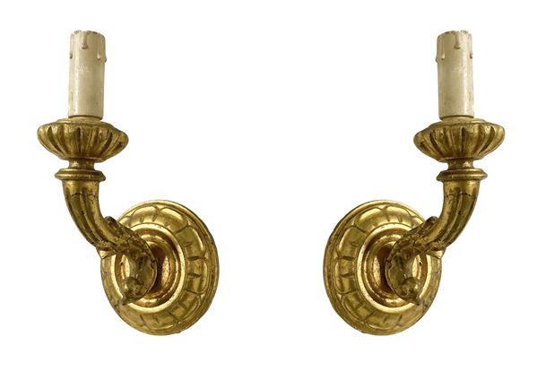 Pair of gilded wood sconces with one light