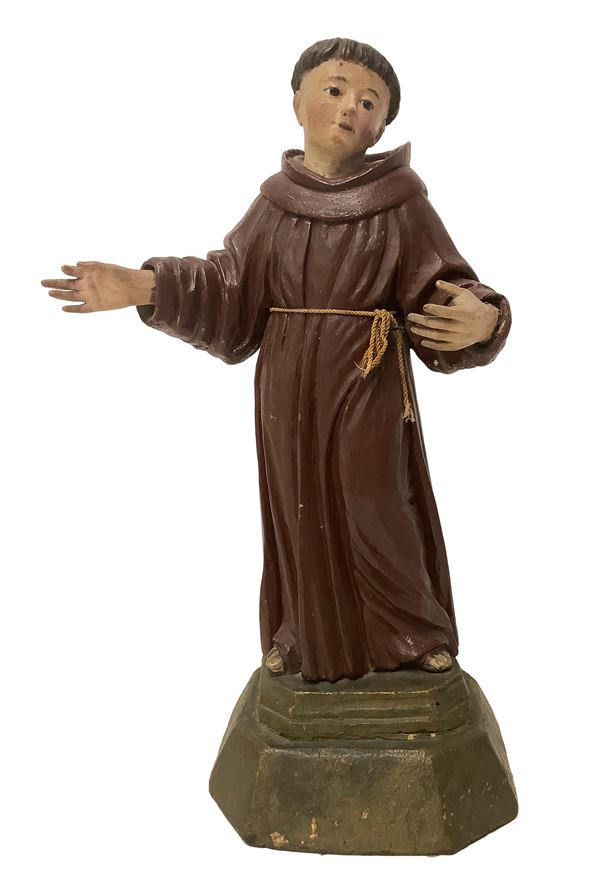Statua lignea policroma raffigurante frate francescano 