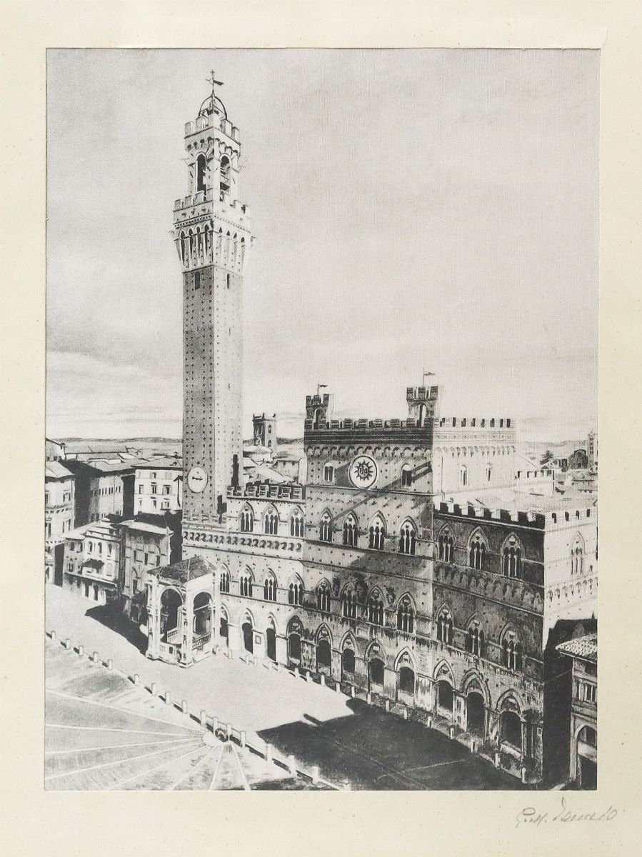 Incisione, Piazza del Campo di Siena