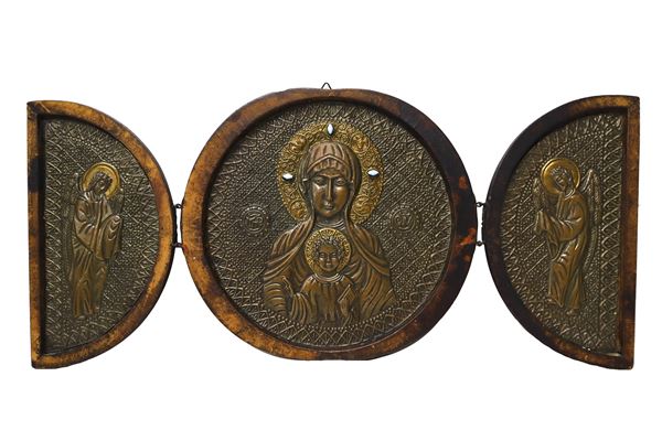 Triptych icon, on a wooden base